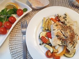 Baked Haddock with Sun-Dried Tomato Pesto, Zucchini and Pepper Baked Haddock with Sun-Dried Tomato Pesto, Zucchini and Orange Pepper