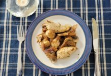 Skillet Chicken in Wine with Mushrooms and Onions Recipe Skillet Chicken in wine with mushrooms and onions.